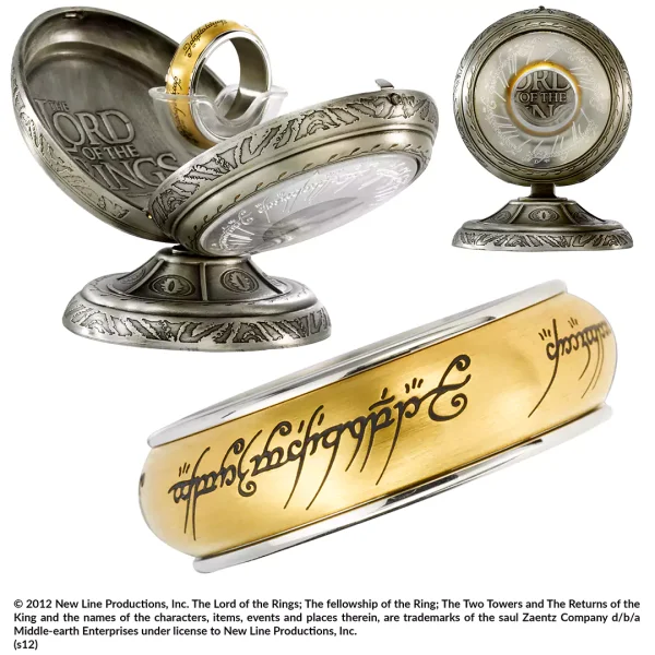 Der Herr der Ringe – Der Eine Ring aus Edelstahl (vergoldet, rotierend) (Ringgröße: 11) – Noble Collection NN1346